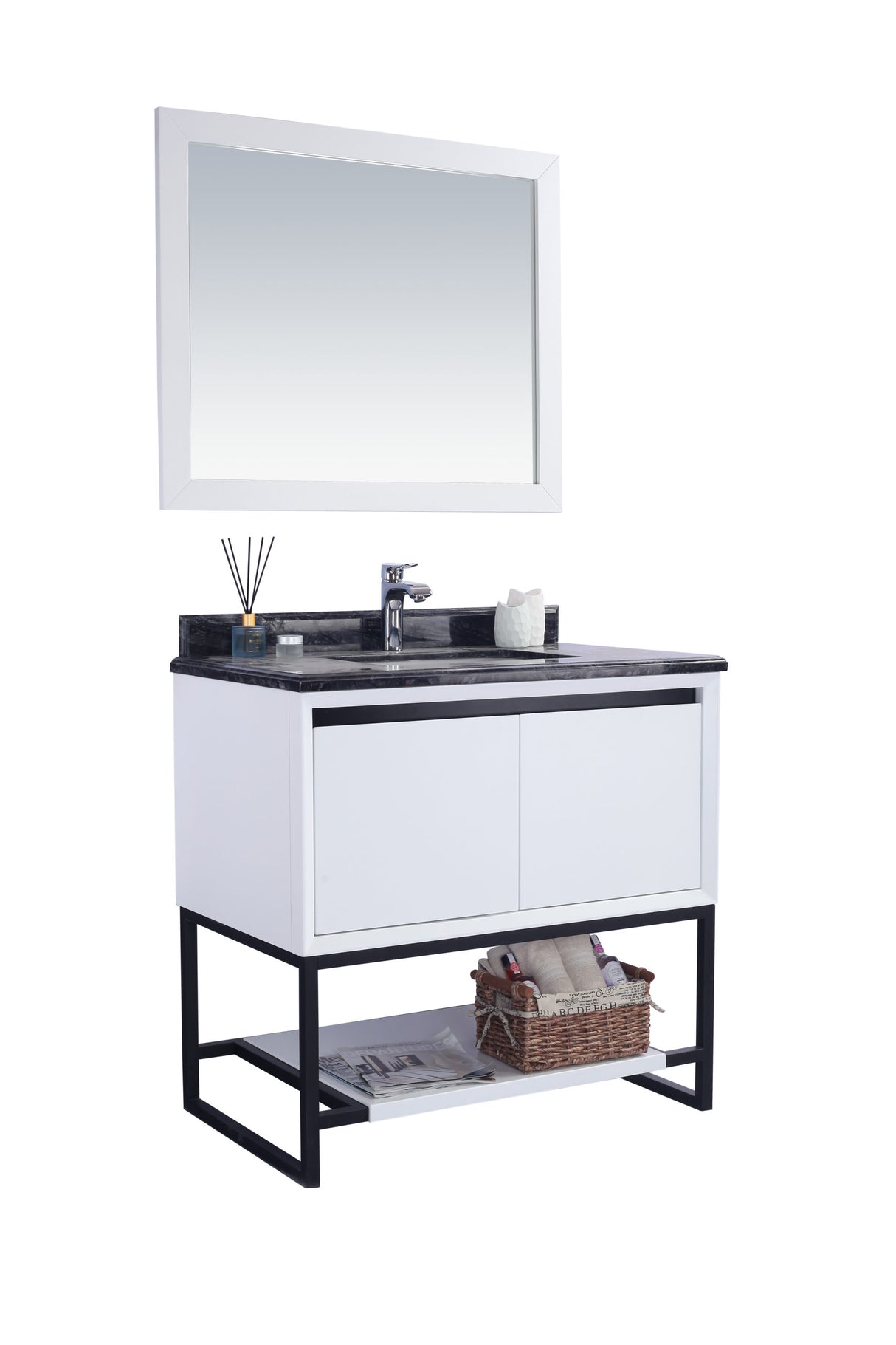 Alto 36" White Bathroom Vanity with Black Wood Marble Countertop Laviva 313SMR-36W-BW