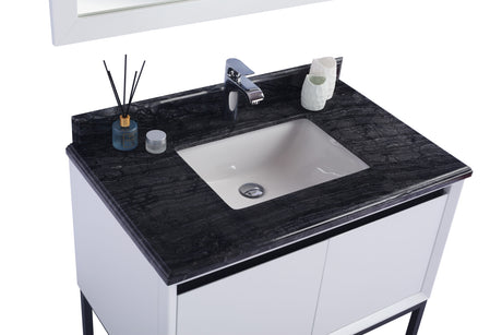 Alto 36" White Bathroom Vanity with Black Wood Marble Countertop Laviva 313SMR-36W-BW