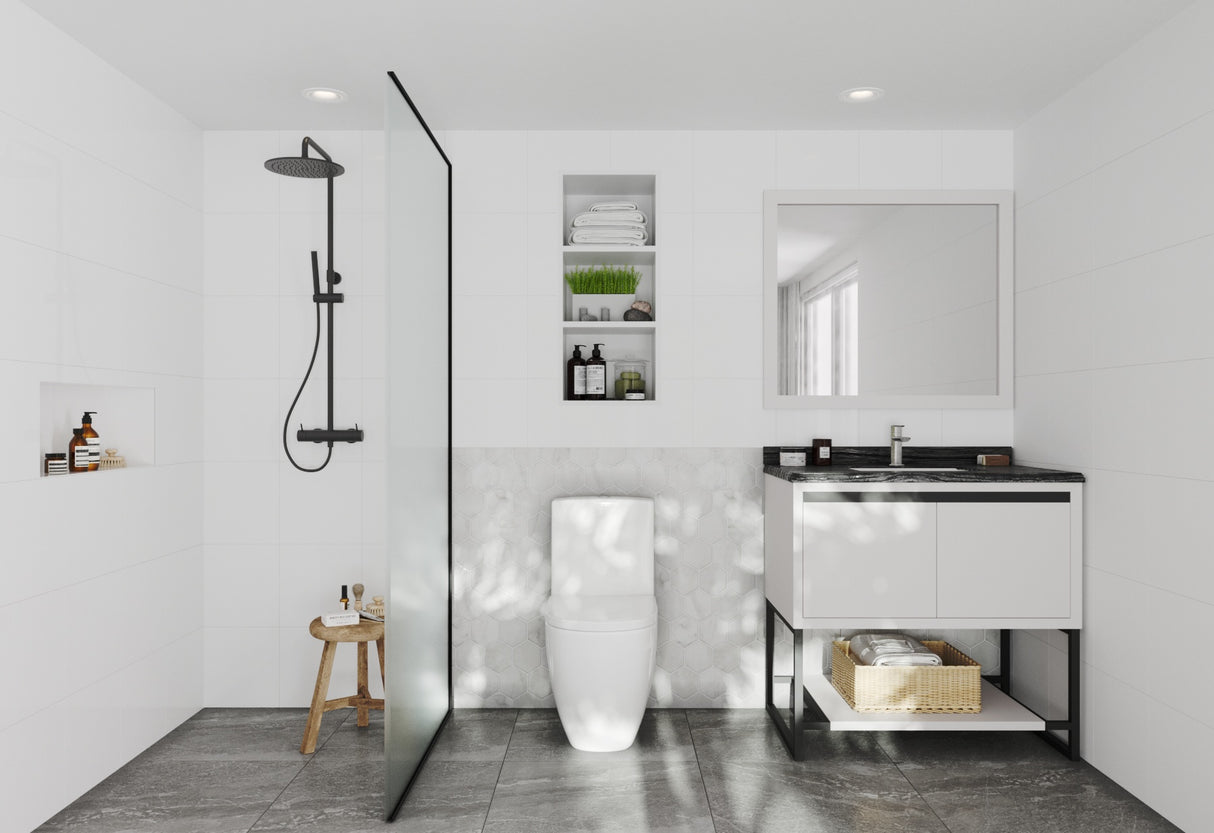 Alto 36" White Bathroom Vanity with Black Wood Marble Countertop Laviva 313SMR-36W-BW