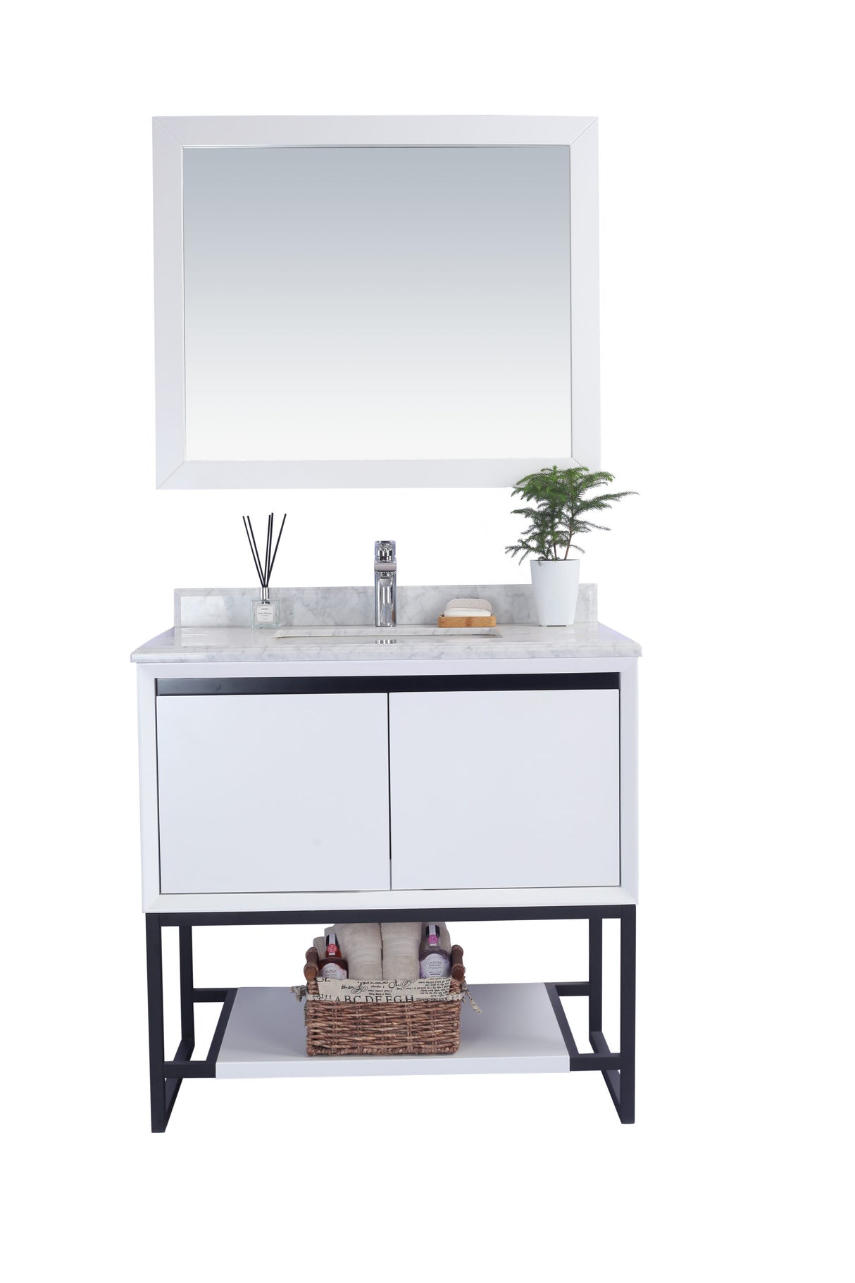 Alto 36" White Bathroom Vanity with White Carrara Marble Countertop Laviva 313SMR-36W-WC