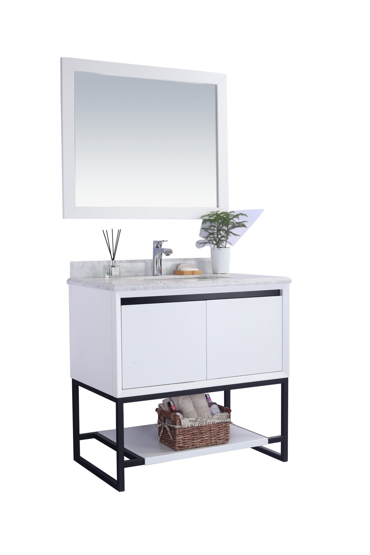 Alto 36" White Bathroom Vanity with White Carrara Marble Countertop Laviva 313SMR-36W-WC