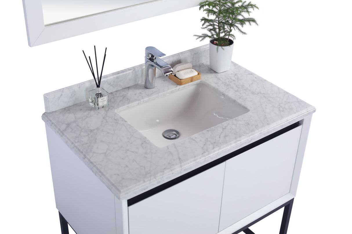 Alto 36" White Bathroom Vanity with White Carrara Marble Countertop Laviva 313SMR-36W-WC