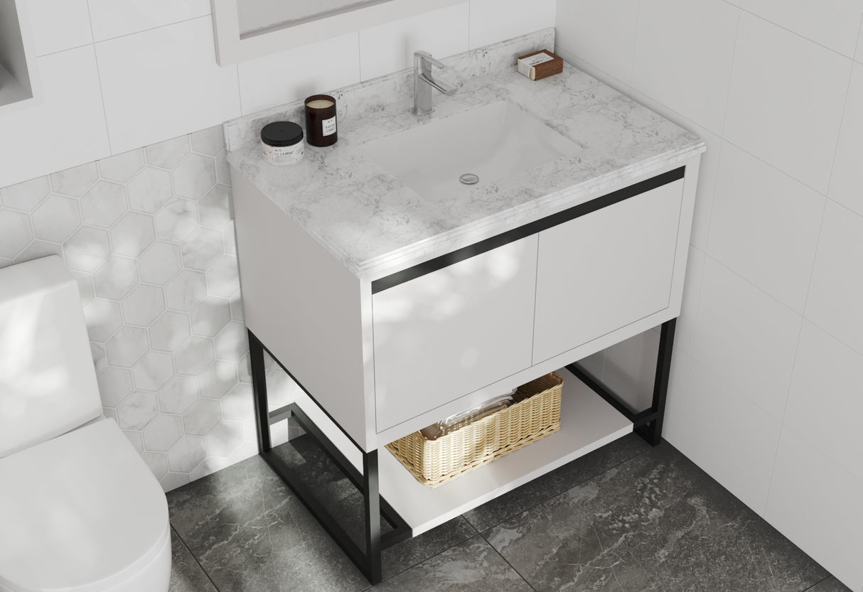 Alto 36" White Bathroom Vanity with White Carrara Marble Countertop Laviva 313SMR-36W-WC