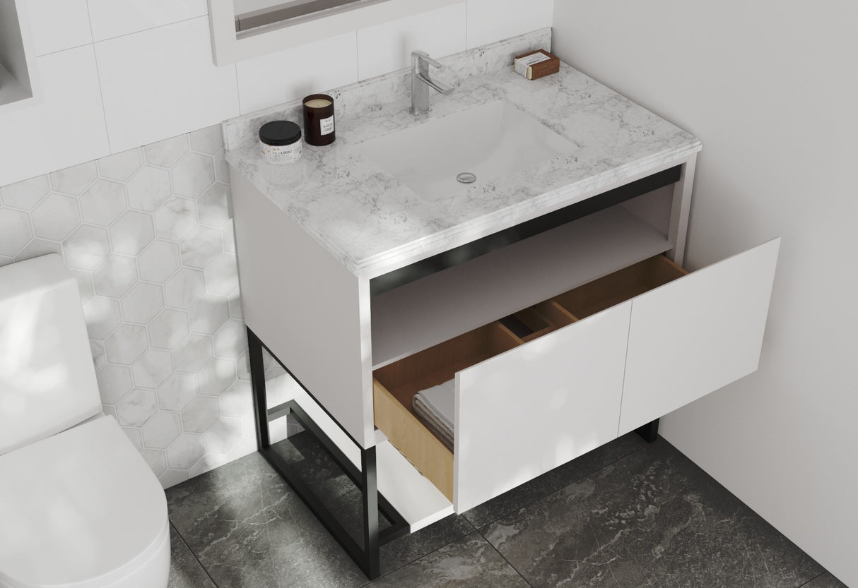 Alto 36" White Bathroom Vanity with White Carrara Marble Countertop Laviva 313SMR-36W-WC