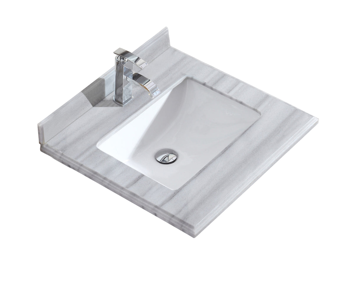 Forever 24" Single Hole White Stripes Marble Countertop with Rectangular Ceramic Sink Laviva 313SQ1H-24-WS