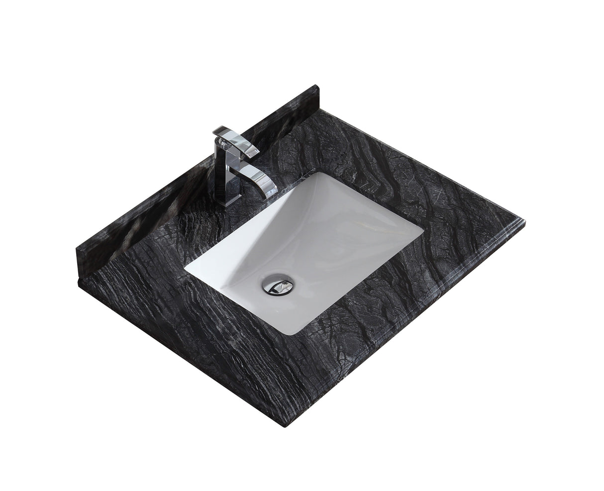 Forever 30" Single Hole Black Wood Marble Countertop with Rectangular Ceramic Sink Laviva 313SQ1H-30-BW