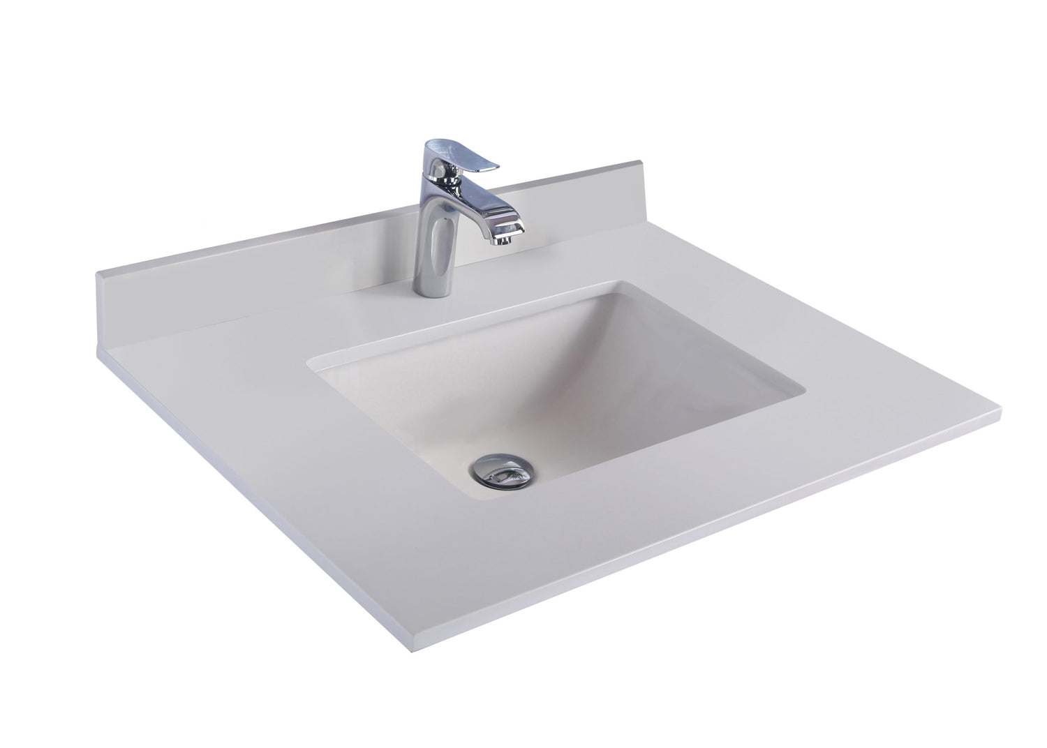 Forever 30" Single Hole White Quartz Countertop with Rectangular Ceramic Sink Laviva 313SQ1H-30-WQ