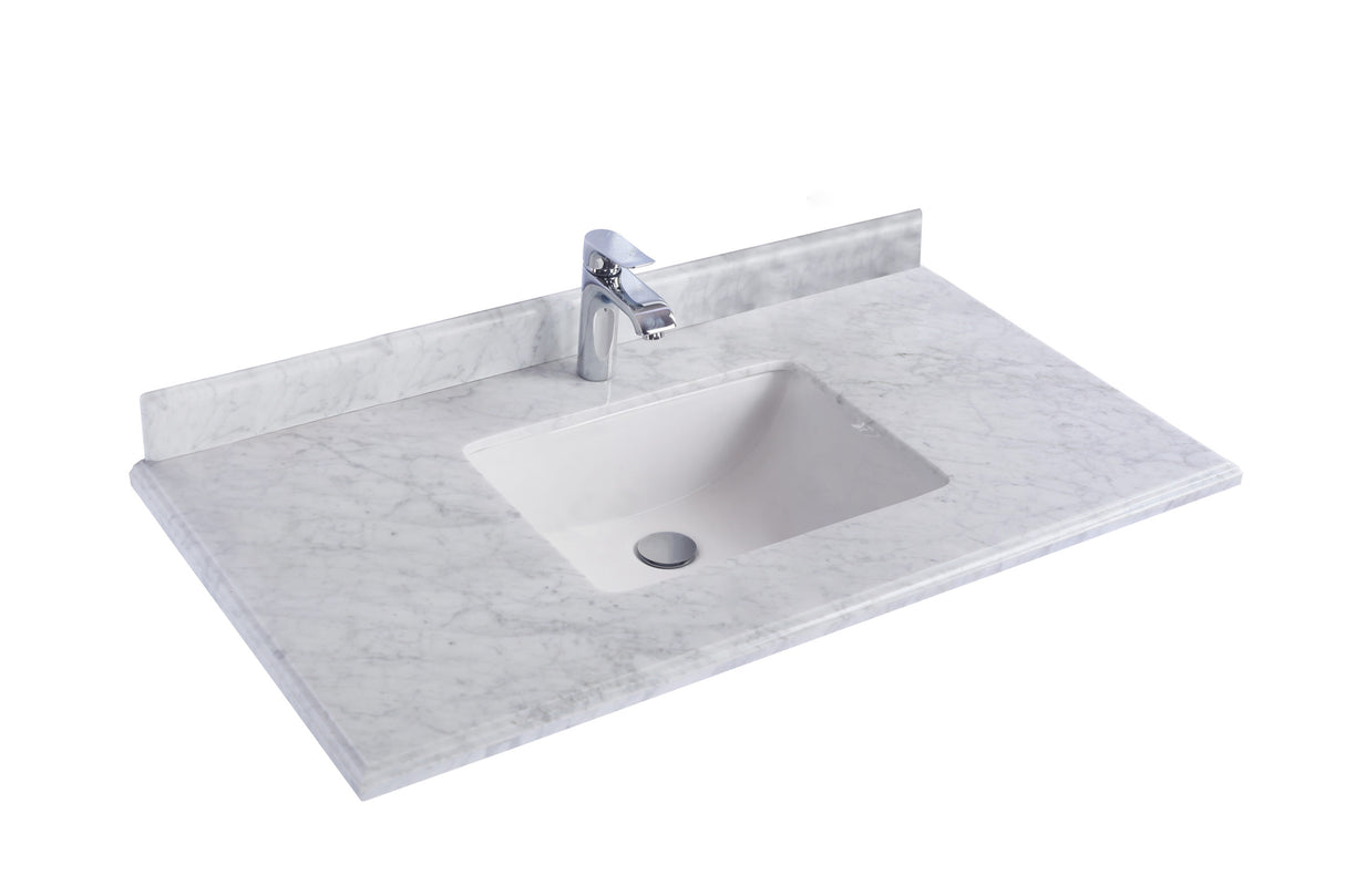 Forever 42" Single Hole White Carrara Marble Countertop with Rectangular Ceramic Sink Laviva 313SQ1H-42-WC