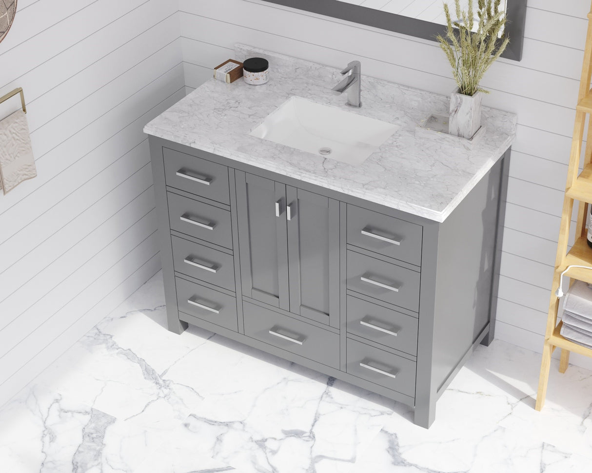 Forever 42" Single Hole White Carrara Marble Countertop with Rectangular Ceramic Sink Laviva 313SQ1H-42-WC