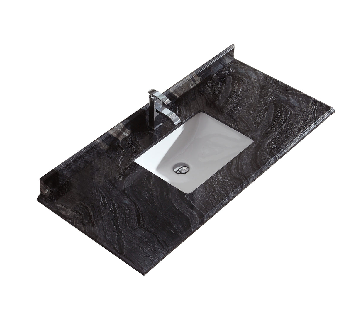Forever 48" Single Hole Black Wood Marble Countertop with Rectangular Ceramic Sink Laviva 313SQ1H-48-BW