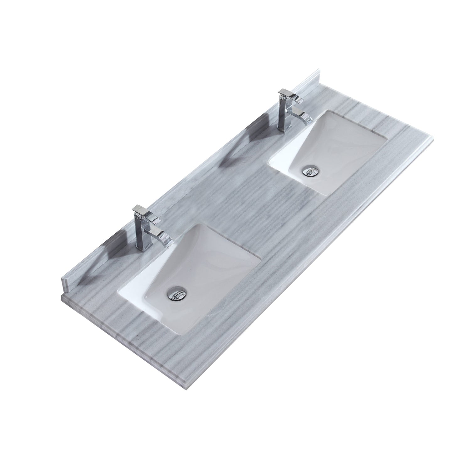 Forever 60" Single Hole White Stripes Marble Countertop with Double Rectangular Ceramic Sinks Laviva 313SQ1H-60-WS