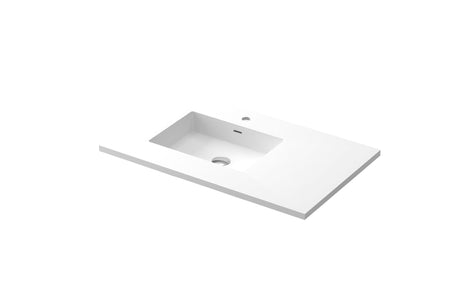 Forever VIVA Stone 36" Matte White Solid Surface Countertop with Left Offset Integrated Sink Laviva 313SQ1HSS-36L-MW