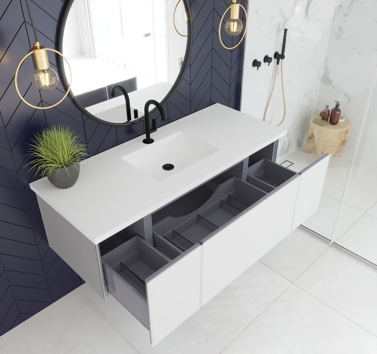 Vitri 54" Cloud White Bathroom Vanity with VIVA Stone Matte White Solid Surface Countertop Laviva 313VTR-54CW-MW