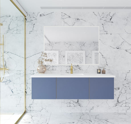 Vitri 60" Nautical Blue Single Sink Bathroom Vanity with VIVA Stone Matte White Solid Surface Countertop Laviva 313VTR-60CNB-MW