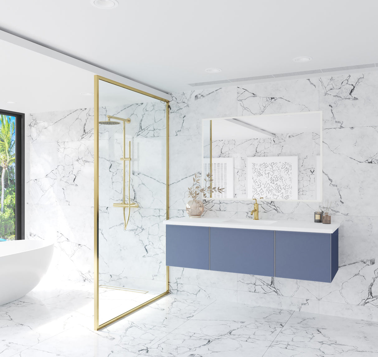 Vitri 60" Nautical Blue Single Sink Bathroom Vanity with VIVA Stone Matte White Solid Surface Countertop Laviva 313VTR-60CNB-MW