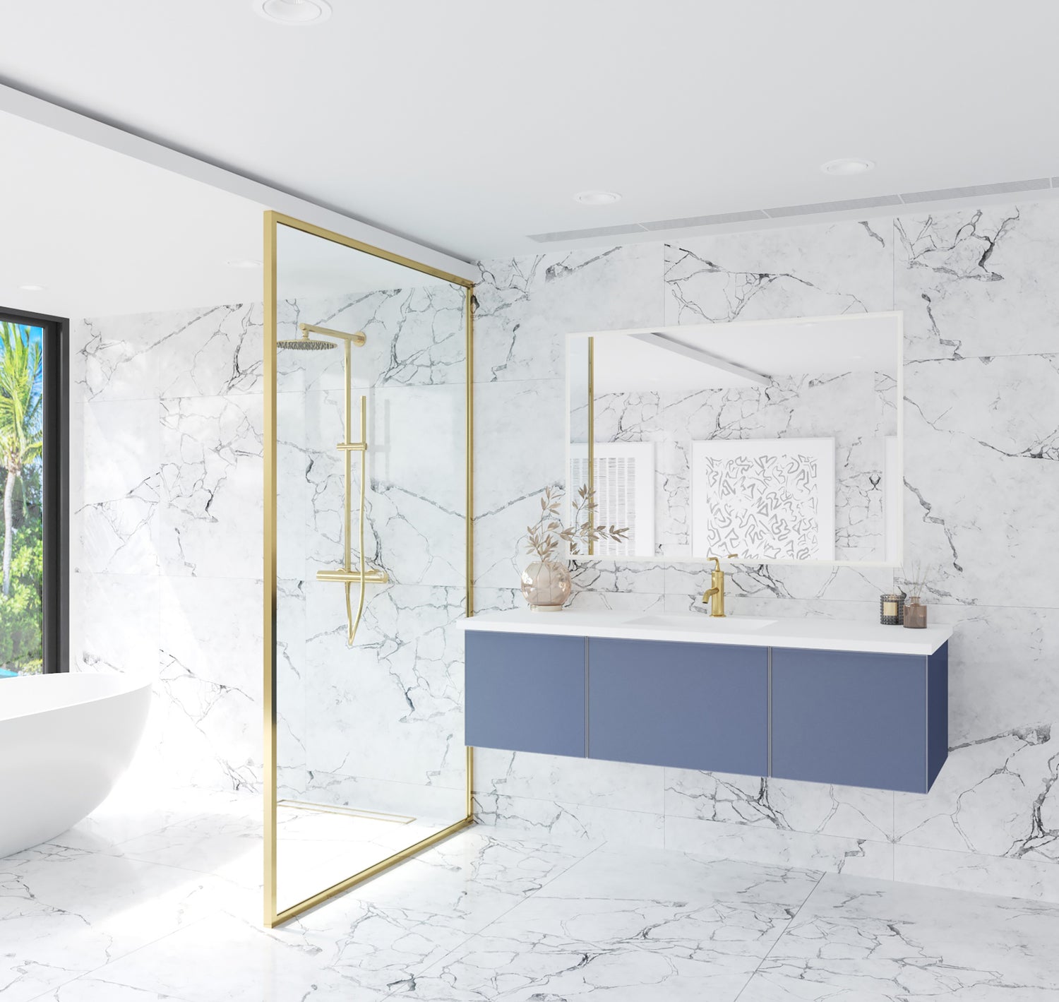 Vitri 60" Nautical Blue Single Sink Bathroom Vanity with VIVA Stone Matte White Solid Surface Countertop Laviva 313VTR-60CNB-MW