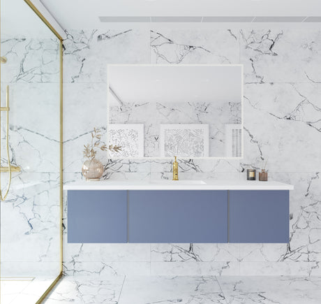 Vitri 66" Nautical Blue Single Sink Bathroom Vanity with VIVA Stone Matte White Solid Surface Countertop Laviva 313VTR-66NB-MW