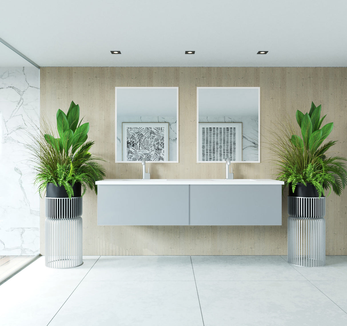 Vitri 72" Fossil Grey Double Sink Bathroom Vanity with VIVA Stone Matte White Solid Surface Countertop Laviva 313VTR-72DFG-MW
