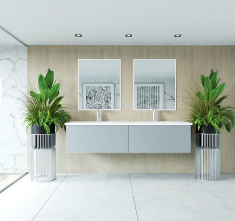 Vitri 72" Fossil Grey Double Sink Bathroom Vanity with VIVA Stone Matte White Solid Surface Countertop Laviva 313VTR-72DFG-MW