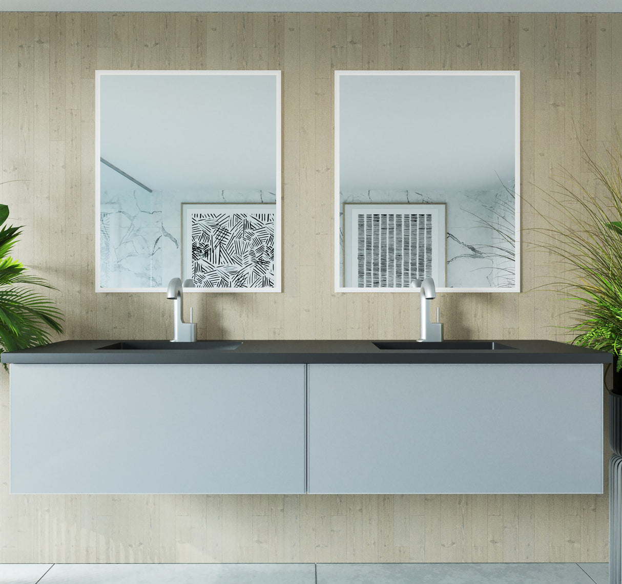 Vitri 72" Fossil Grey Double Sink Wall Hung Bathroom Vanity Cabinet Laviva 313VTR-72DFG