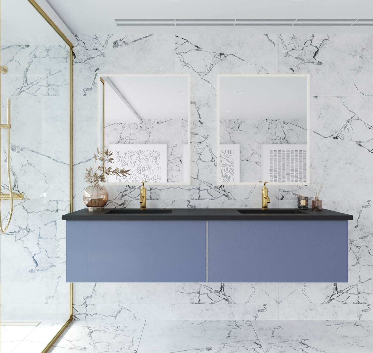 Vitri 72" Nautical Blue Double Sink Wall Hung Bathroom Vanity Cabinet Laviva 313VTR-72DNB