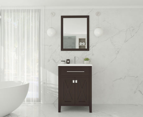 Wimbledon 24" Brown Bathroom Vanity with Matte White VIVA Stone Solid Surface Countertop Laviva 313YG319-24B-MW