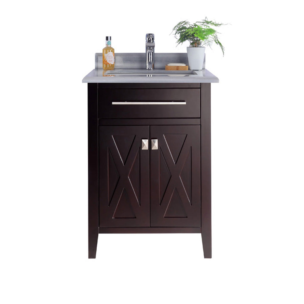 Wimbledon 24" Brown Bathroom Vanity with White Stripes Marble Countertop Laviva 313YG319-24B-WS