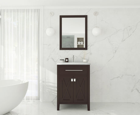 Wimbledon 24" Brown Bathroom Vanity with White Stripes Marble Countertop Laviva 313YG319-24B-WS