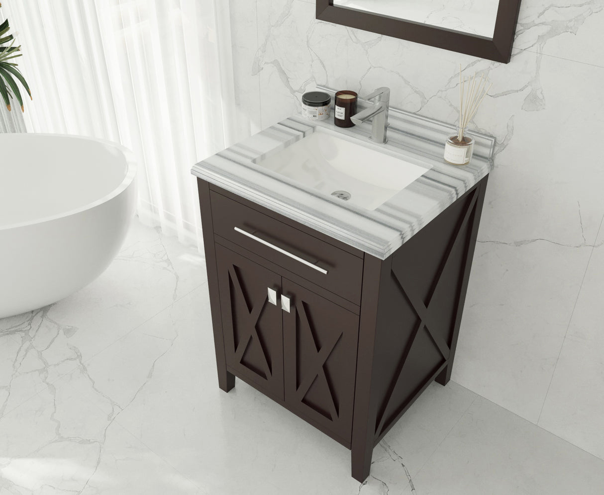 Wimbledon 24" Brown Bathroom Vanity with White Stripes Marble Countertop Laviva 313YG319-24B-WS