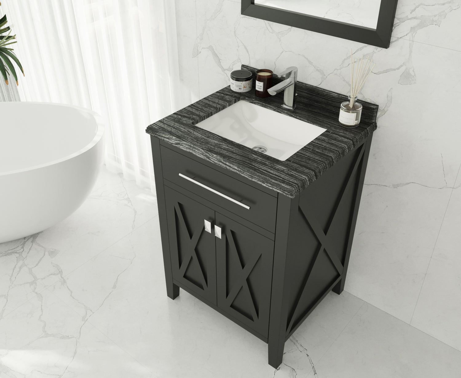 Wimbledon 24" Espresso Bathroom Vanity with Black Wood Marble Countertop Laviva 313YG319-24E-BW