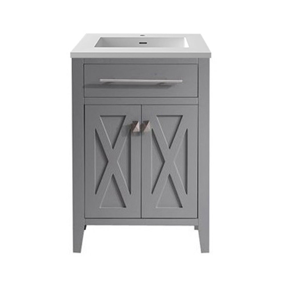 Wimbledon 24" Grey Bathroom Vanity with Matte White VIVA Stone Solid Surface Countertop Laviva 313YG319-24G-MW