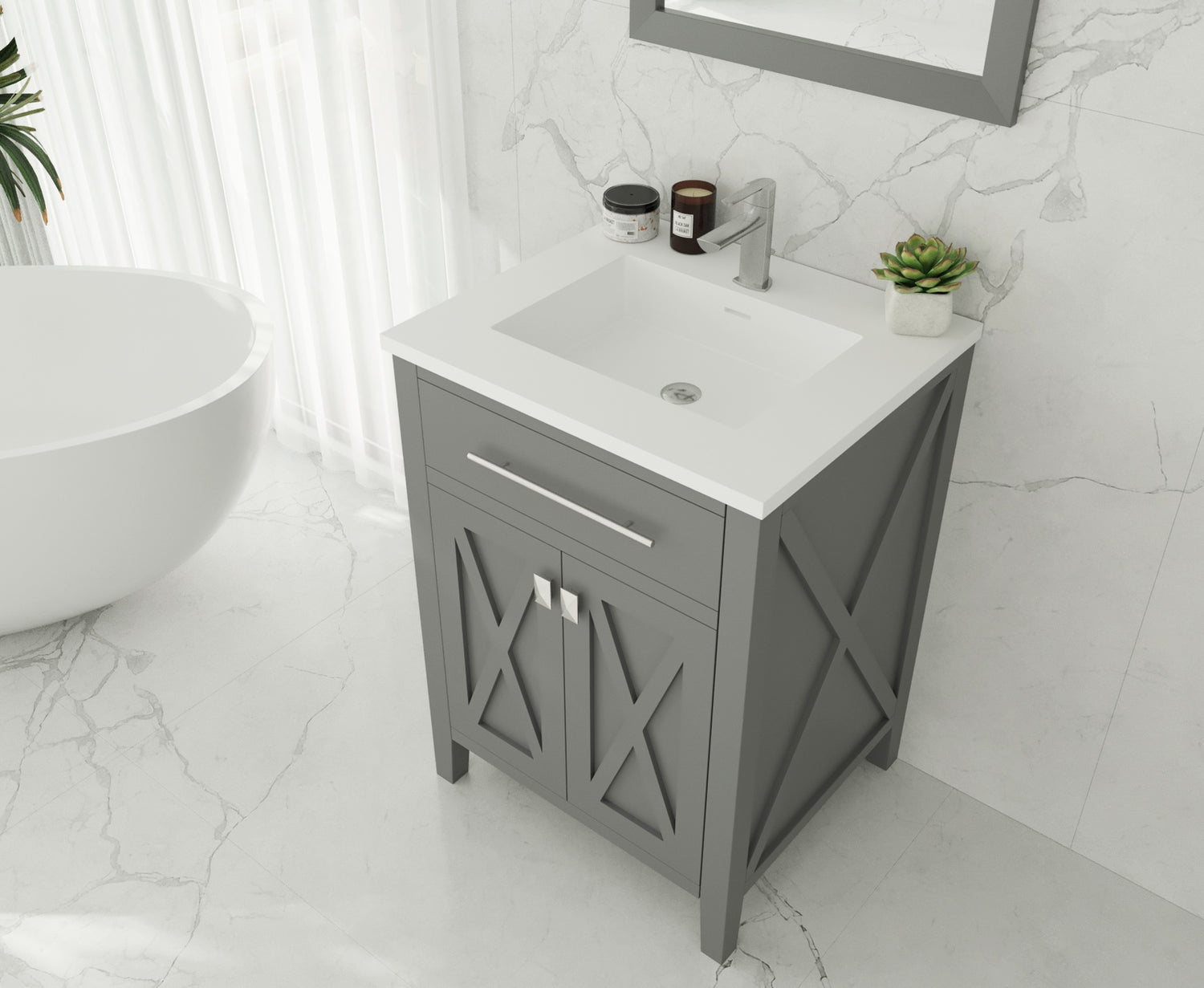 Wimbledon 24" Grey Bathroom Vanity with Matte White VIVA Stone Solid Surface Countertop Laviva 313YG319-24G-MW