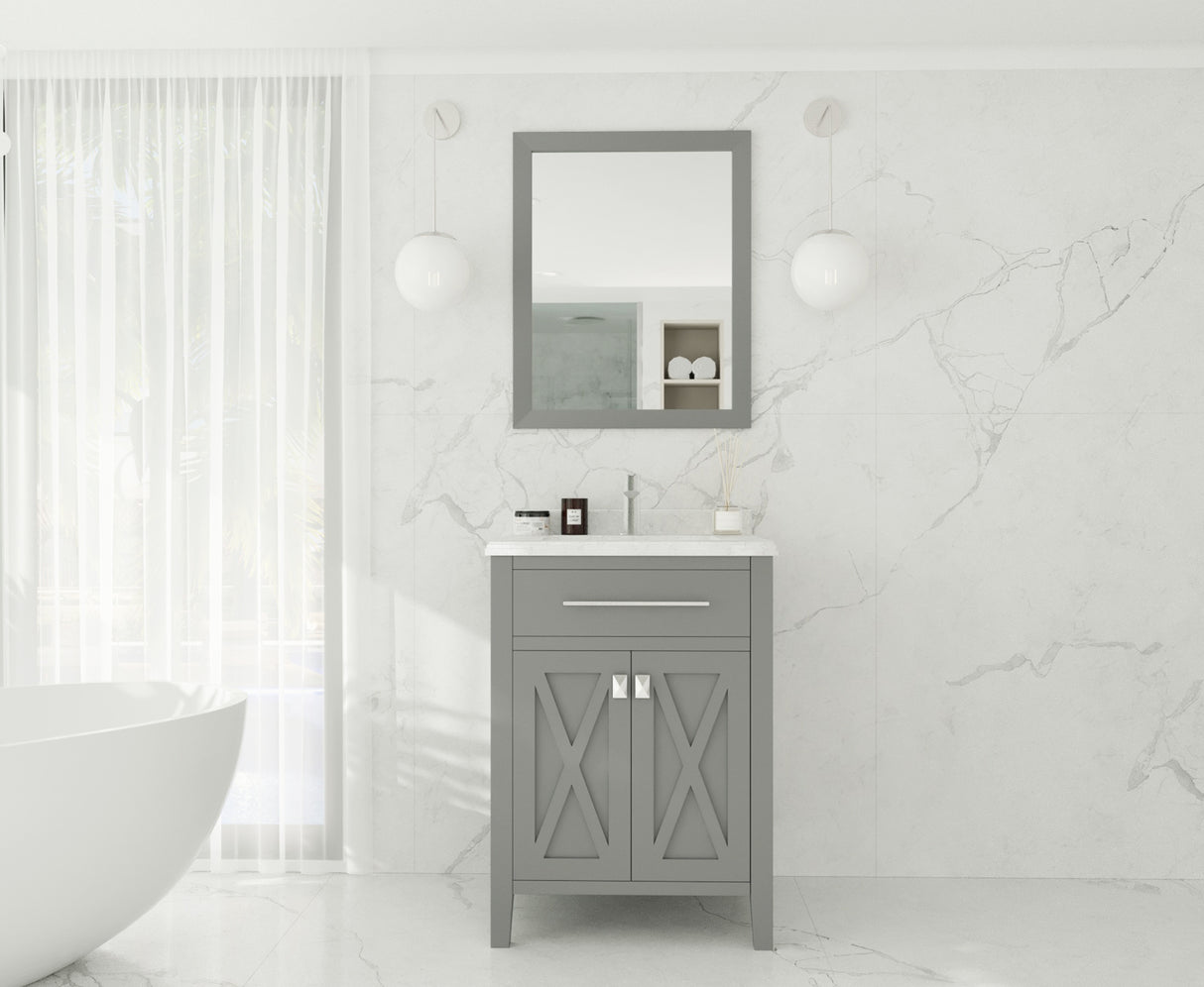 Wimbledon 24" Grey Bathroom Vanity with White Carrara Marble Countertop Laviva 313YG319-24G-WC