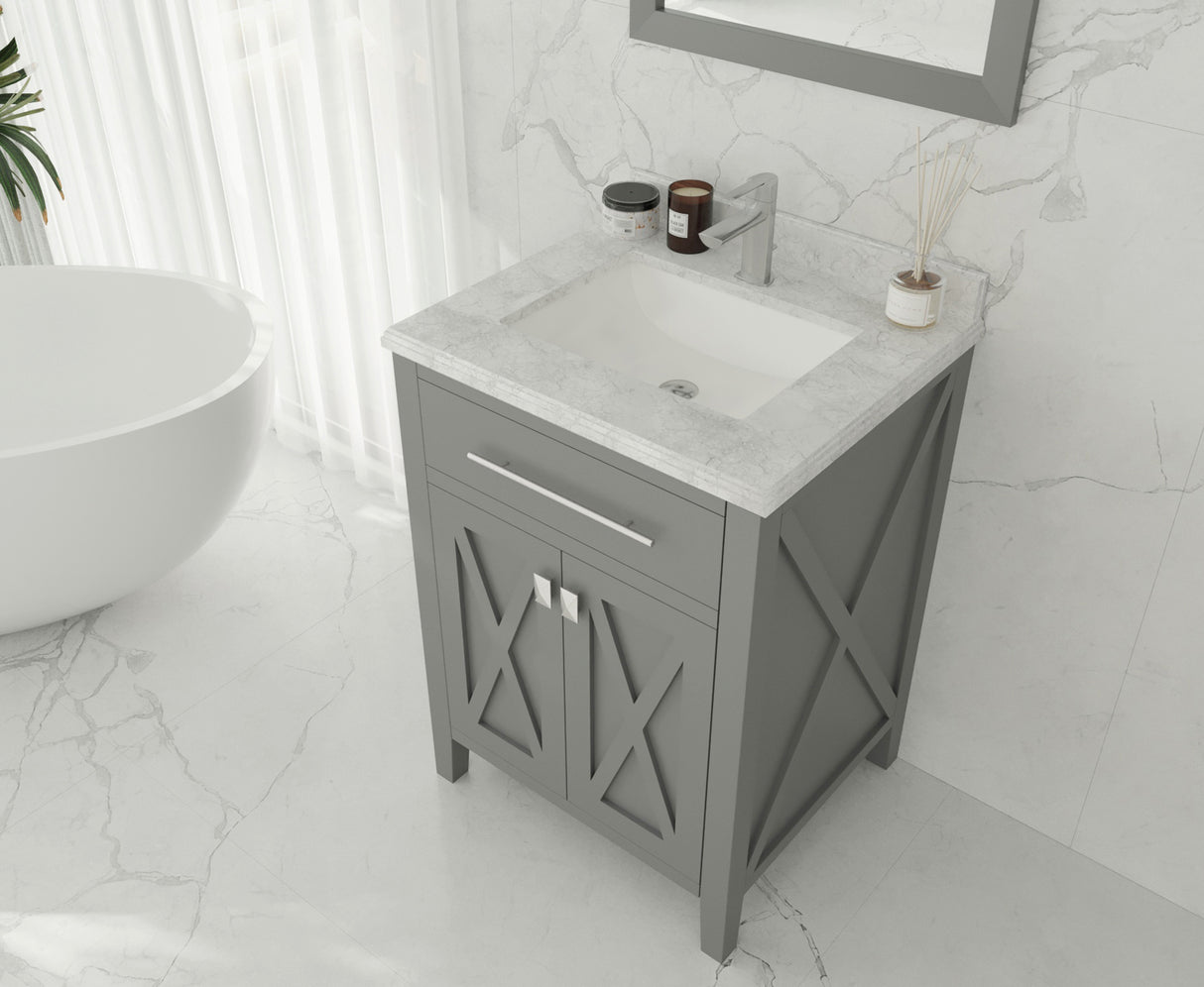Wimbledon 24" Grey Bathroom Vanity with White Carrara Marble Countertop Laviva 313YG319-24G-WC