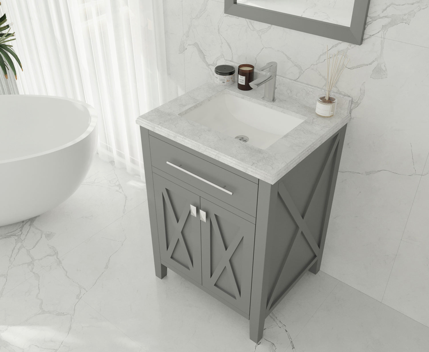 Wimbledon 24" Grey Bathroom Vanity with White Carrara Marble Countertop Laviva 313YG319-24G-WC