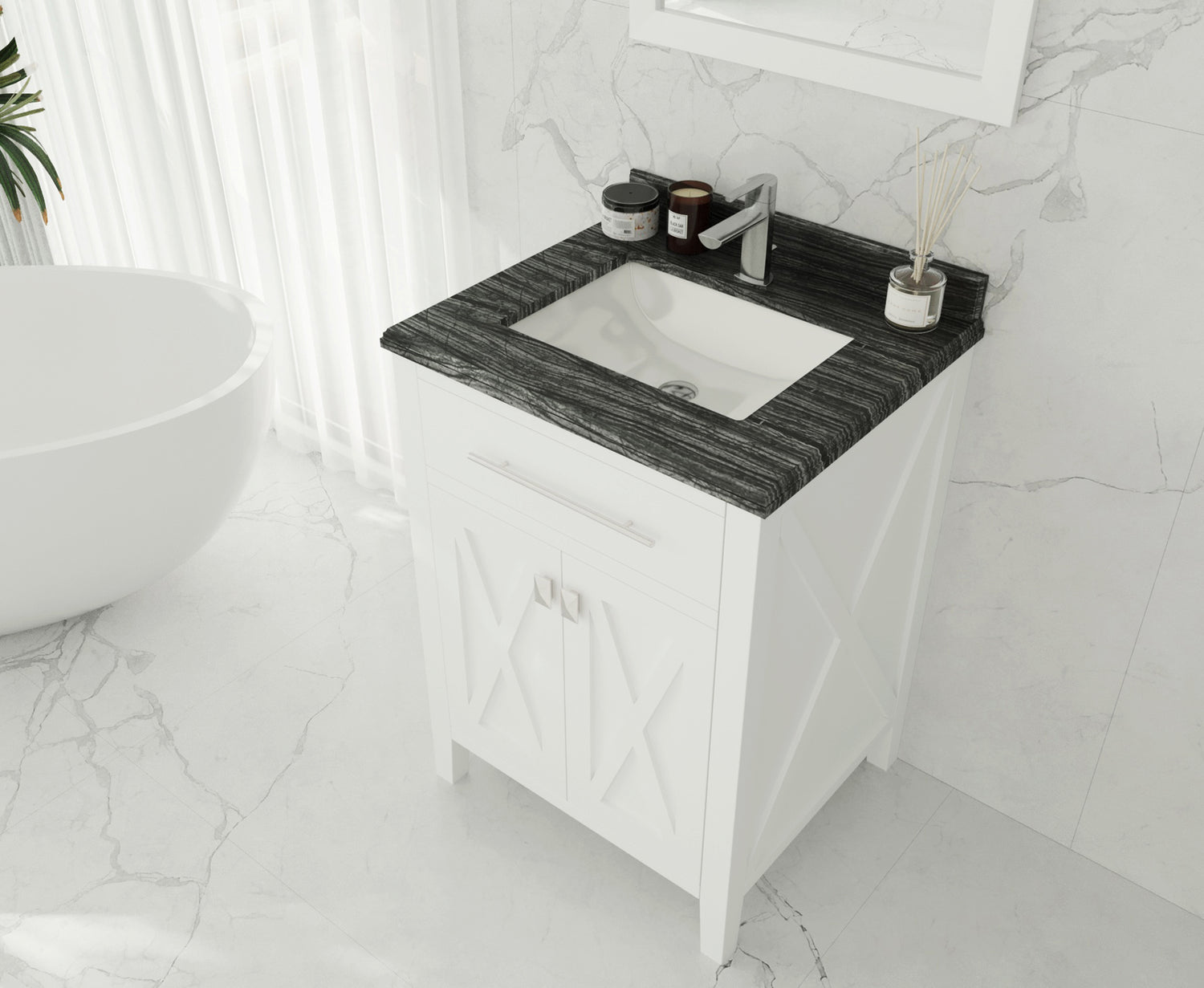 Wimbledon 24" White Bathroom Vanity with Black Wood Marble Countertop Laviva 313YG319-24W-BW