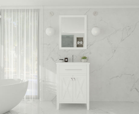 Wimbledon 24" White Bathroom Vanity with Matte White VIVA Stone Solid Surface Countertop Laviva 313YG319-24W-MW