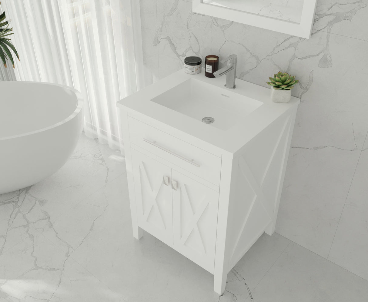 Wimbledon 24" White Bathroom Vanity with Matte White VIVA Stone Solid Surface Countertop Laviva 313YG319-24W-MW