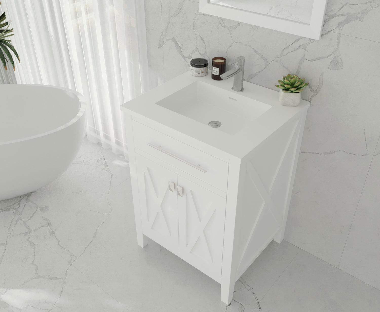 Wimbledon 24" White Bathroom Vanity with Matte White VIVA Stone Solid Surface Countertop Laviva 313YG319-24W-MW