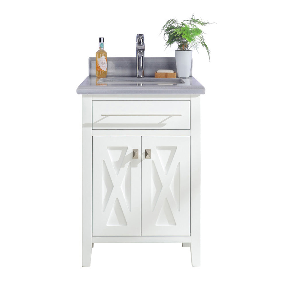 Wimbledon 24" White Bathroom Vanity with White Stripes Marble Countertop Laviva 313YG319-24W-WS