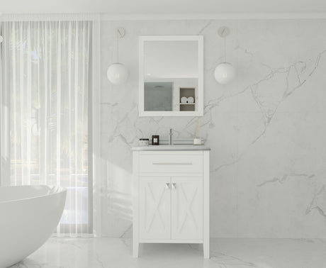 Wimbledon 24" White Bathroom Vanity with White Stripes Marble Countertop Laviva 313YG319-24W-WS