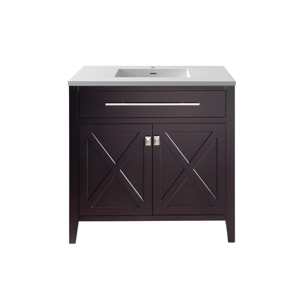 Wimbledon 36" Brown Bathroom Vanity with Matte White VIVA Stone Solid Surface Countertop Laviva 313YG319-36B-MW