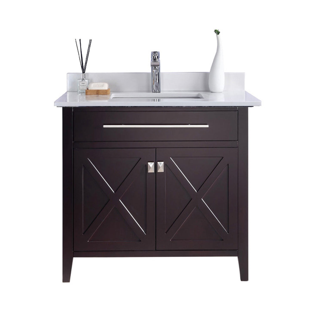 Wimbledon 36" Brown Bathroom Vanity with White Quartz Countertop Laviva 313YG319-36B-WQ