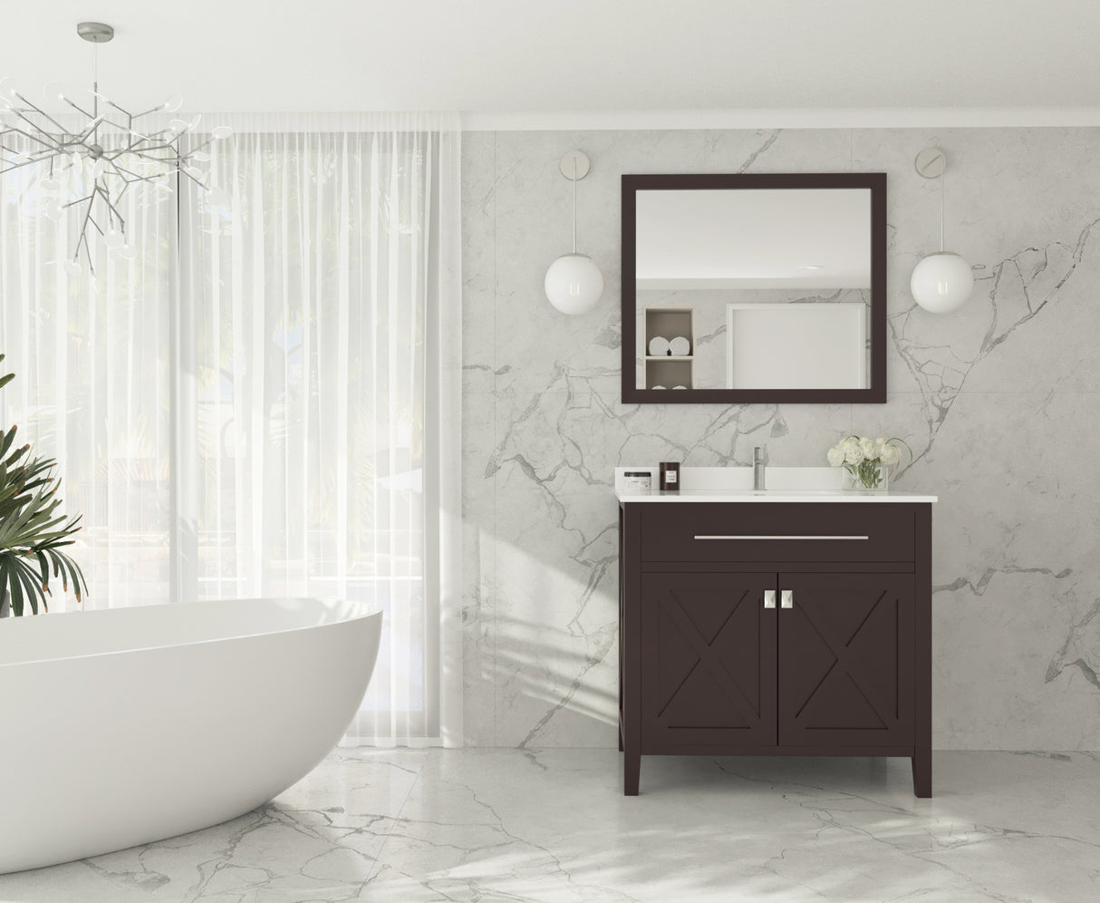 Wimbledon 36" Brown Bathroom Vanity with White Quartz Countertop Laviva 313YG319-36B-WQ