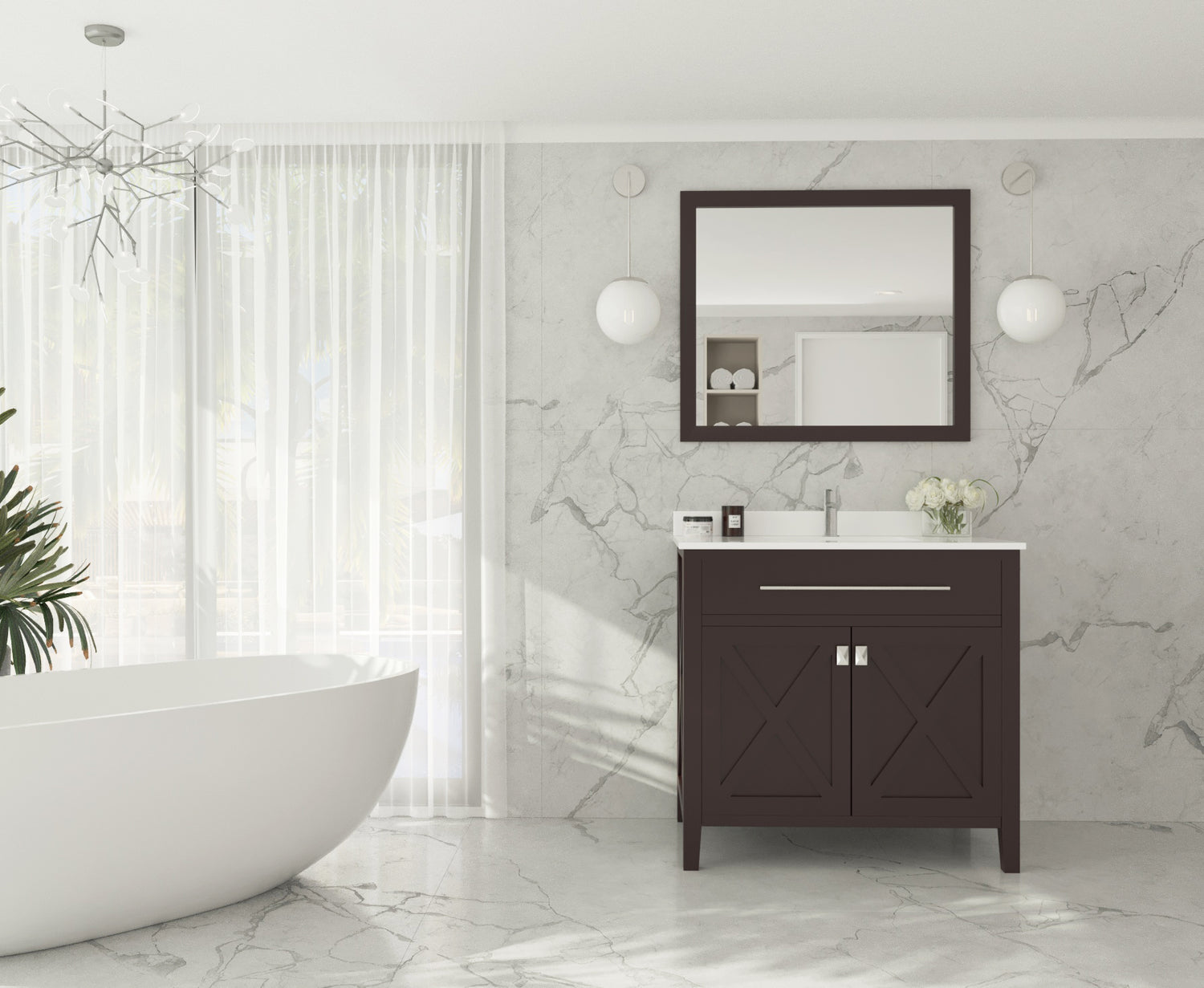 Wimbledon 36" Brown Bathroom Vanity with White Quartz Countertop Laviva 313YG319-36B-WQ