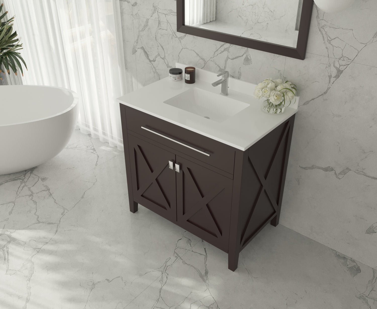 Wimbledon 36" Brown Bathroom Vanity with White Quartz Countertop Laviva 313YG319-36B-WQ