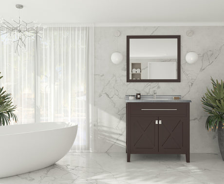 Wimbledon 36" Brown Bathroom Vanity with White Stripes Marble Countertop Laviva 313YG319-36B-WS