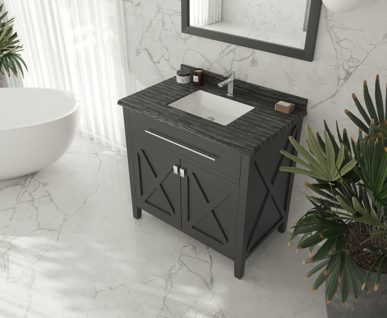 Wimbledon 36" Espresso Bathroom Vanity with Black Wood Marble Countertop Laviva 313YG319-36E-BW