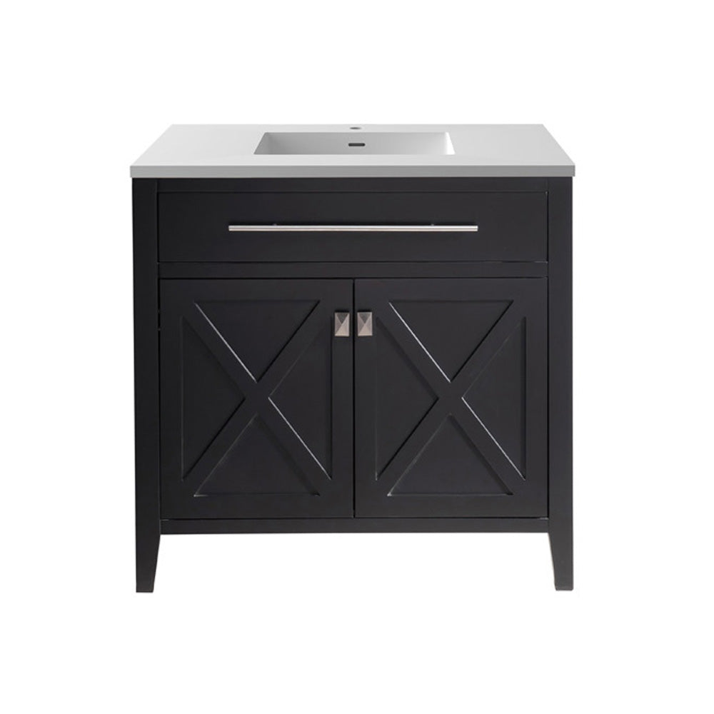 Wimbledon 36" Espresso Bathroom Vanity with Matte White VIVA Stone Solid Surface Countertop Laviva 313YG319-36E-MW