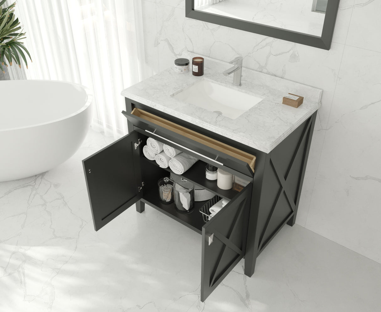 Wimbledon 36" Espresso Bathroom Vanity with Matte White VIVA Stone Solid Surface Countertop Laviva 313YG319-36E-MW